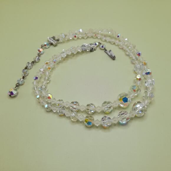 Vintage 1950s Aurora Borealis Crystal Beaded Necklace, Double Strand, 16 Inches - Picture 10 of 10